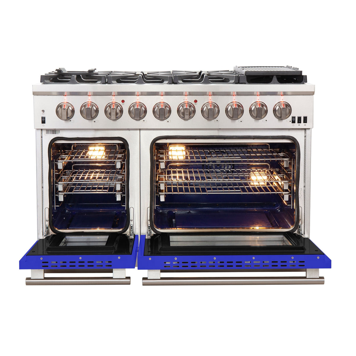 Forno Capriasca 48-Inch Freestanding Gas Range, 8 Gas Burners, Convection Oven, Stainless Steel with Blue Door (FFSGS6260-48BLU)