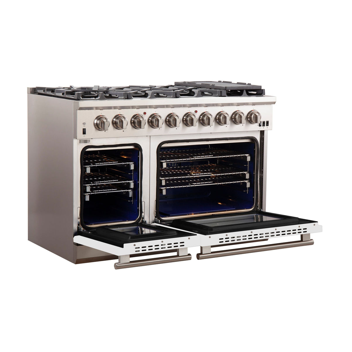 Forno Capriasca 48-Inch Freestanding Gas Range, 8 Gas Burners, Convection Oven, Stainless Steel with White Door (FFSGS6260-48WHT)