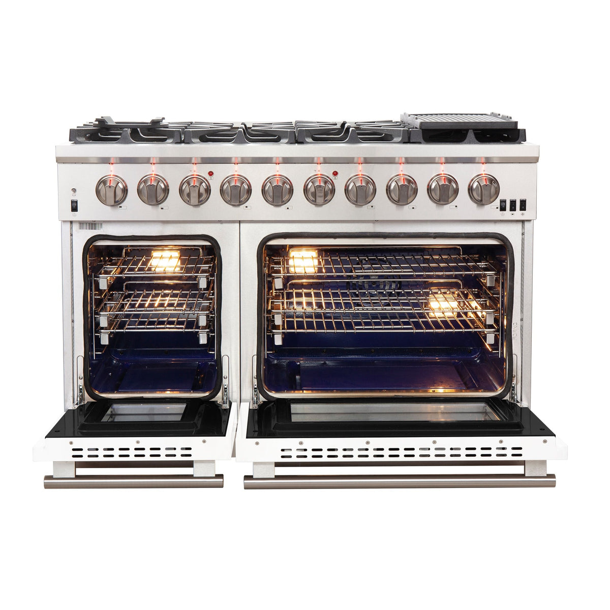 Forno Capriasca 48-Inch Freestanding Gas Range, 8 Gas Burners, Convection Oven, Stainless Steel with White Door (FFSGS6260-48WHT)