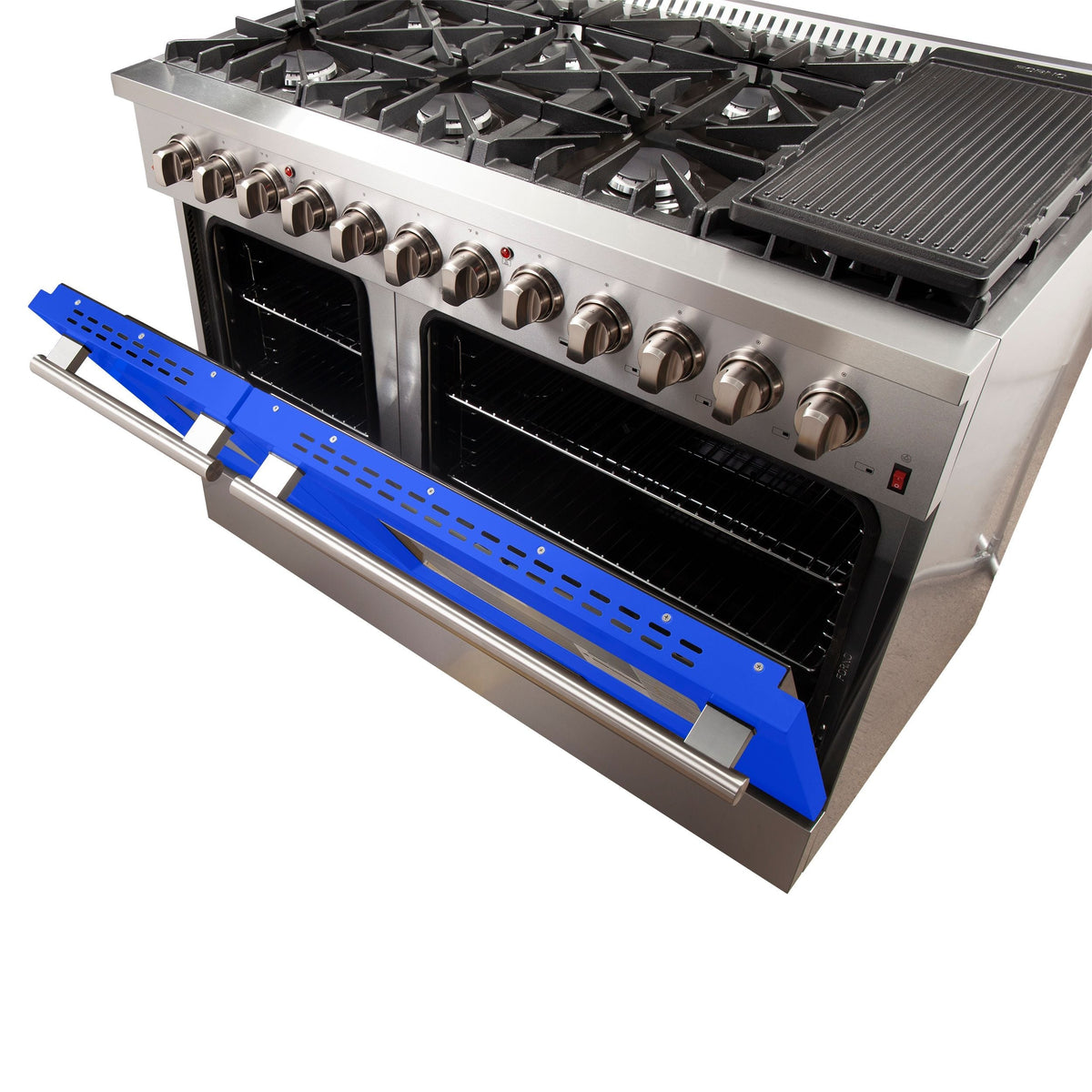 Forno Galiano 48-Inch Freestanding Dual Fuel Range, 8 Gas Burners, 240V Electric Oven, Stainless Steel with Blue Door (FFSGS6156-48BLU)