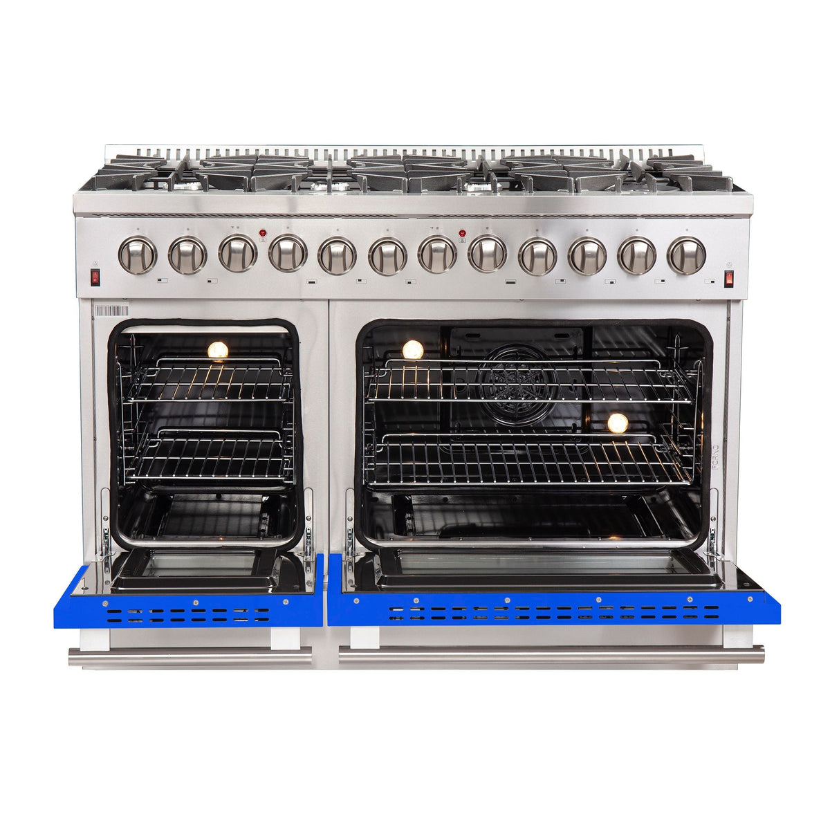 Forno Galiano 48-Inch Freestanding Dual Fuel Range, 8 Gas Burners, 240V Electric Oven, Stainless Steel with Blue Door (FFSGS6156-48BLU)