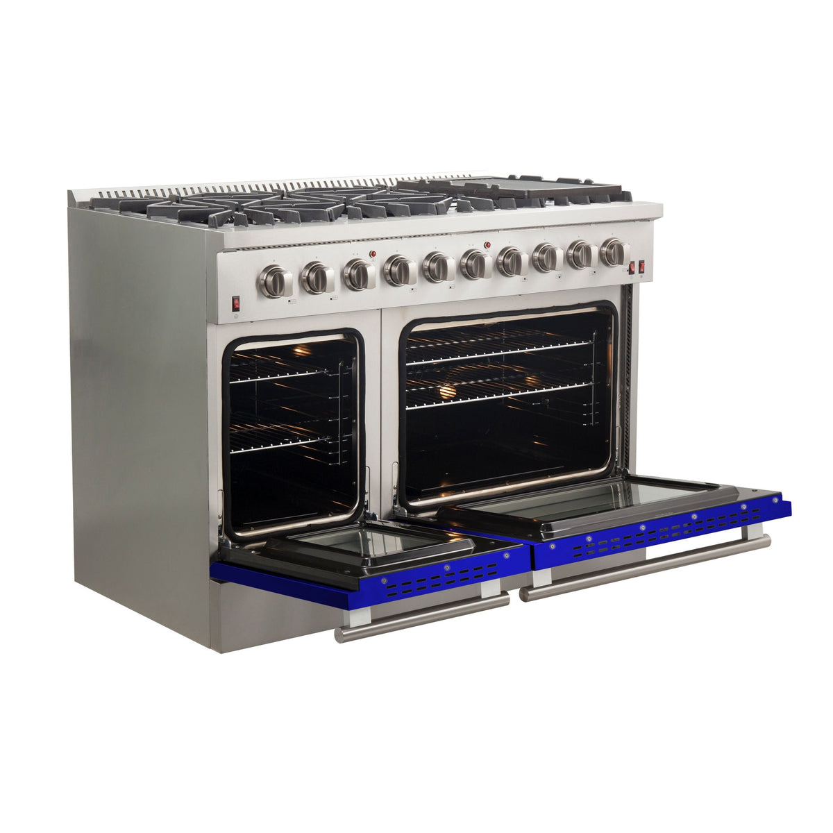 Forno Galiano 48-Inch Freestanding Gas Range, 8 Gas Burners, Convection Oven, Stainless Steel with Blue Door (FFSGS6244-48BLU)