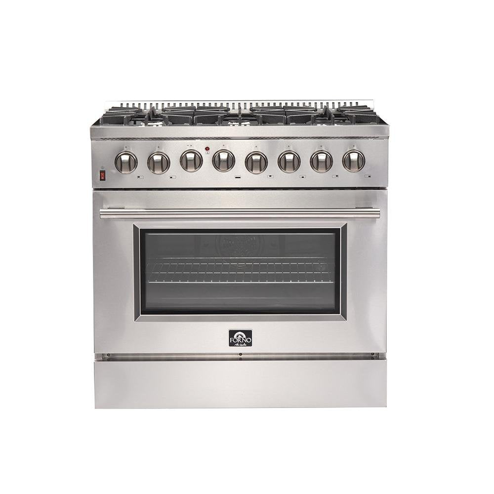 Forno 3-Piece Appliance Package - 36-Inch Dual Fuel Range, French Door Refrigerator, and Dishwasher in Stainless Steel (FBDL-004-02CAUS)