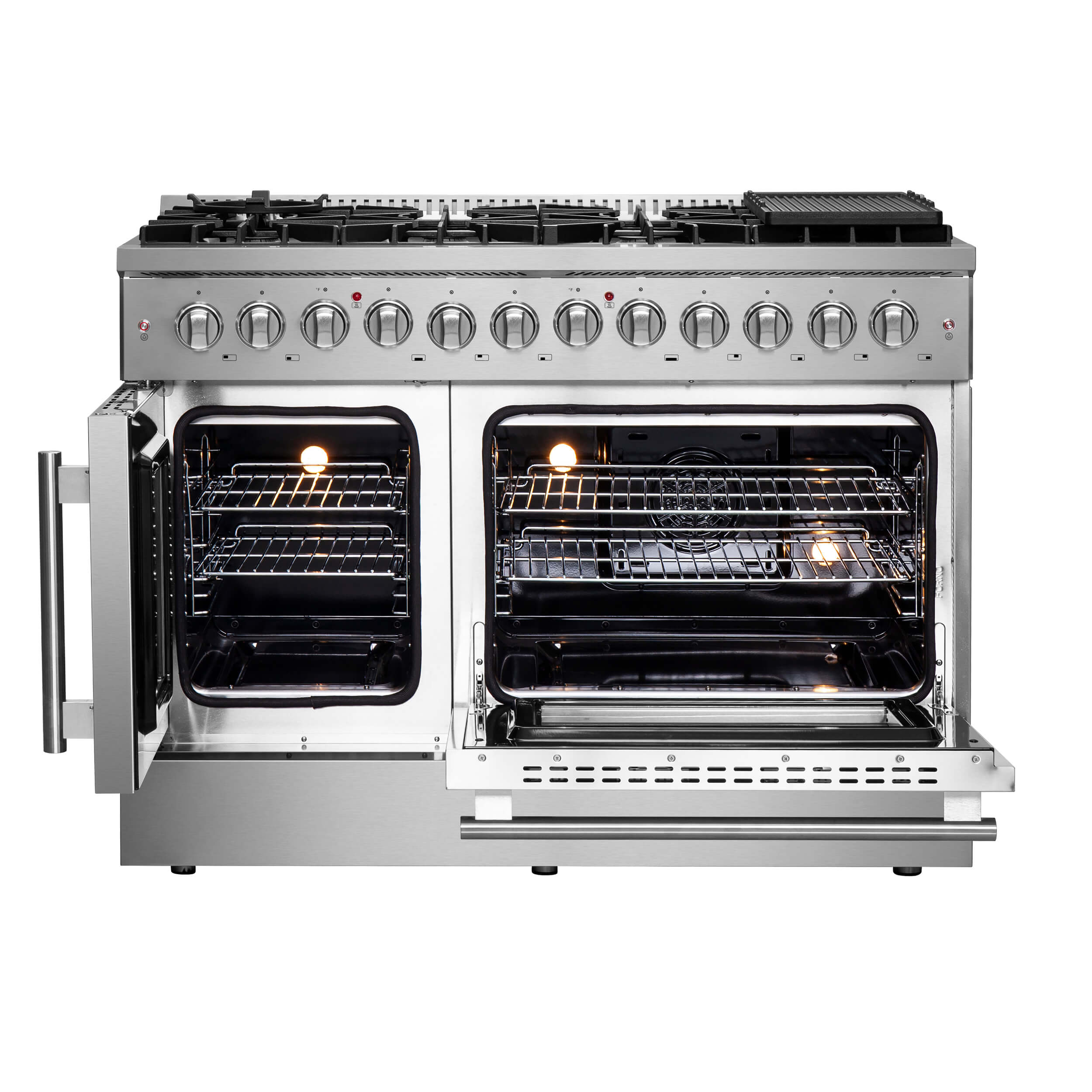 Forno 48-Inch Galiano Dual Fuel Range with 8 Gas Burner Cooktop, & 6.58 Cu.Ft. Double Ovens in Stainless Steel (FFSGS6356-48)