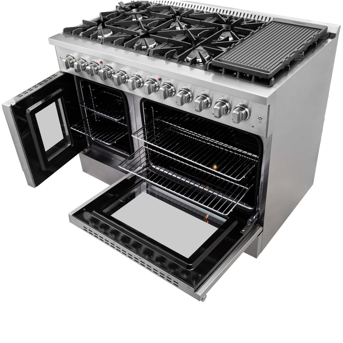 Forno Galiano 48-Inch Freestanding Dual Fuel Range, 8-Burner Gas Cooktop, 6.58 Cu. Ft. Double Ovens, Stainless Steel (FFSGS6356-48)