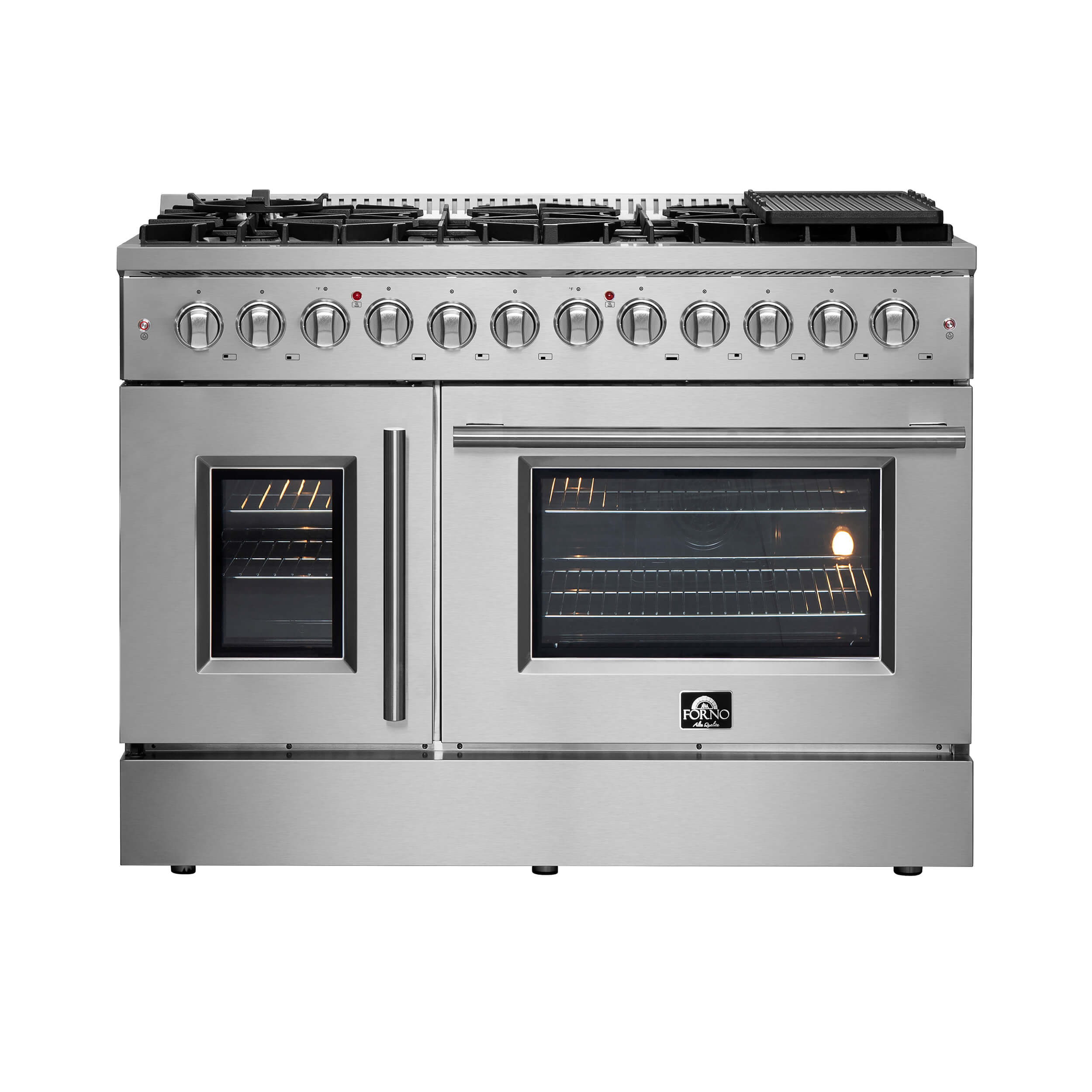 Forno 48-Inch Galiano Dual Fuel Range with 8 Gas Burner Cooktop, & 6.58 Cu.Ft. Double Ovens in Stainless Steel (FFSGS6356-48)
