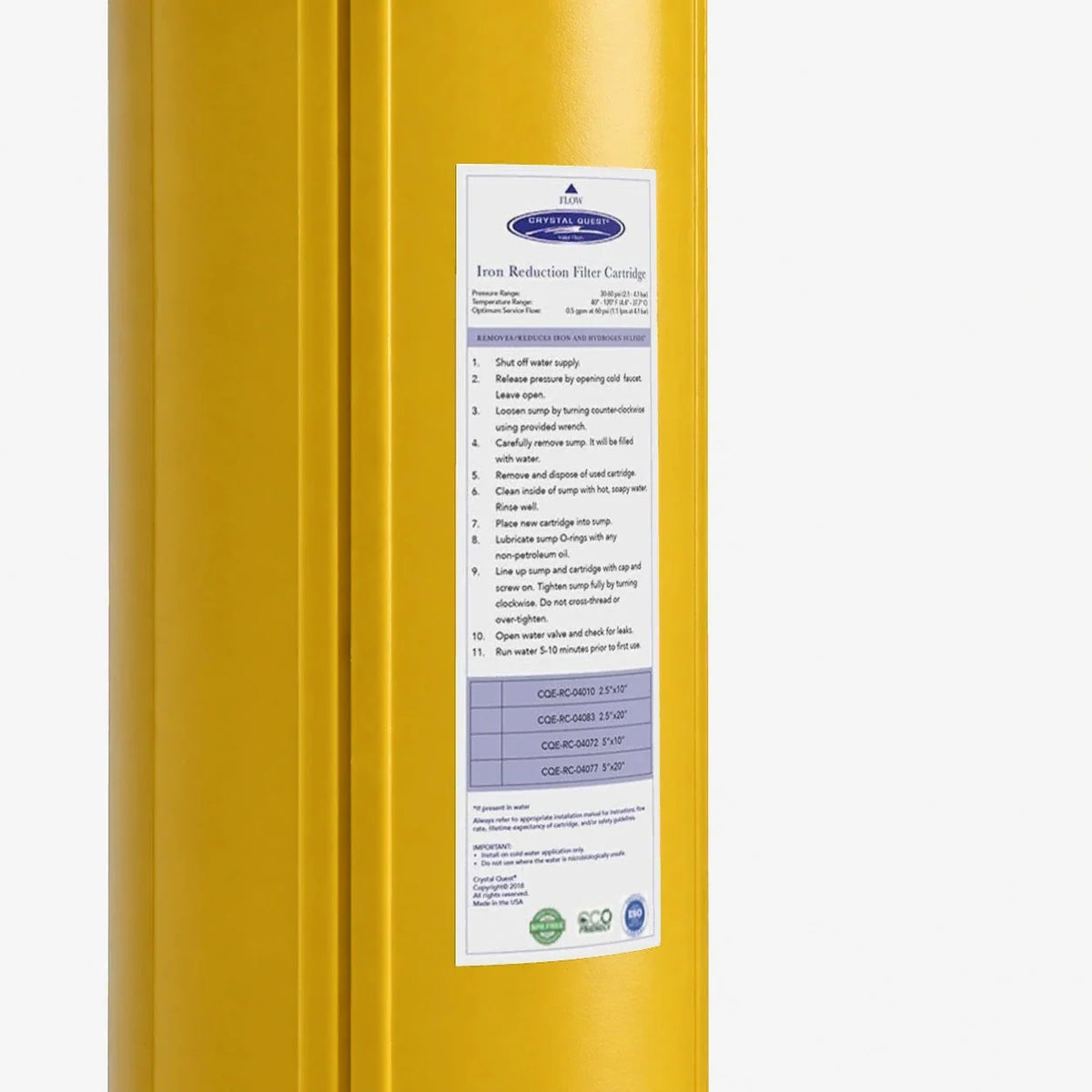 Crystal Quest Iron Filter Replacement Cartridge, MetalX Media, 0.5 to 6 GPM