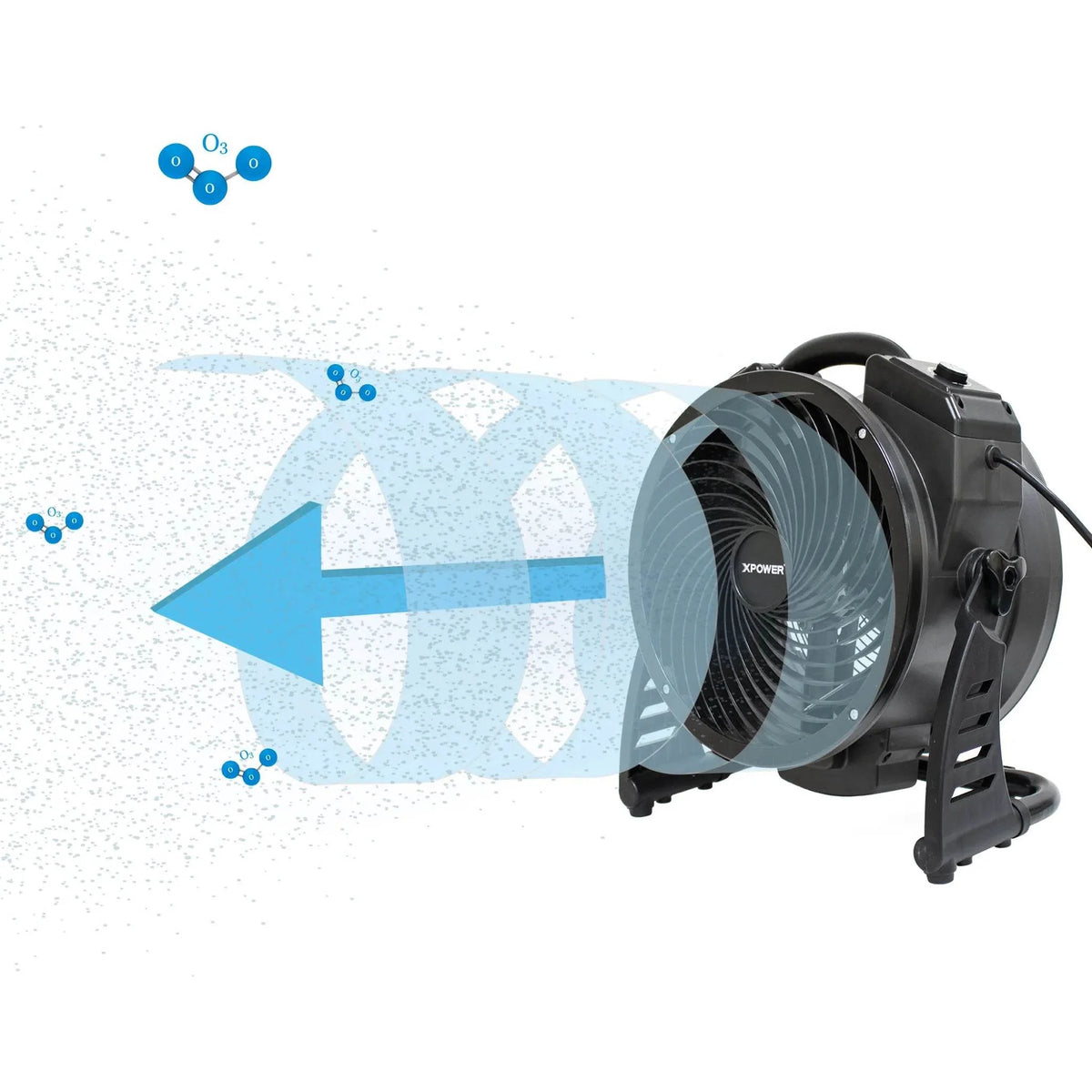 XPOWER axial air mover with ozone generator M-27 - airflow and ozone mist