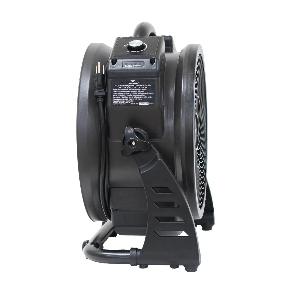 XPOWER cordless axial air mover with ozone generator M-25B - left side view