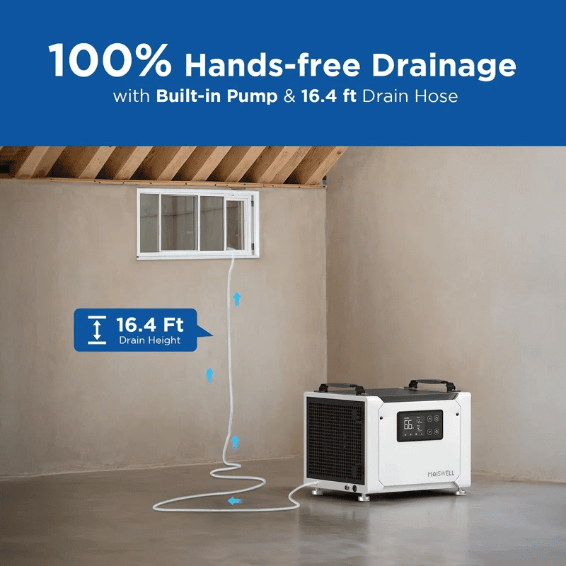 Moiswell Defender commercial basement dehumidifier ME-7S - 16.4 ft pump drain