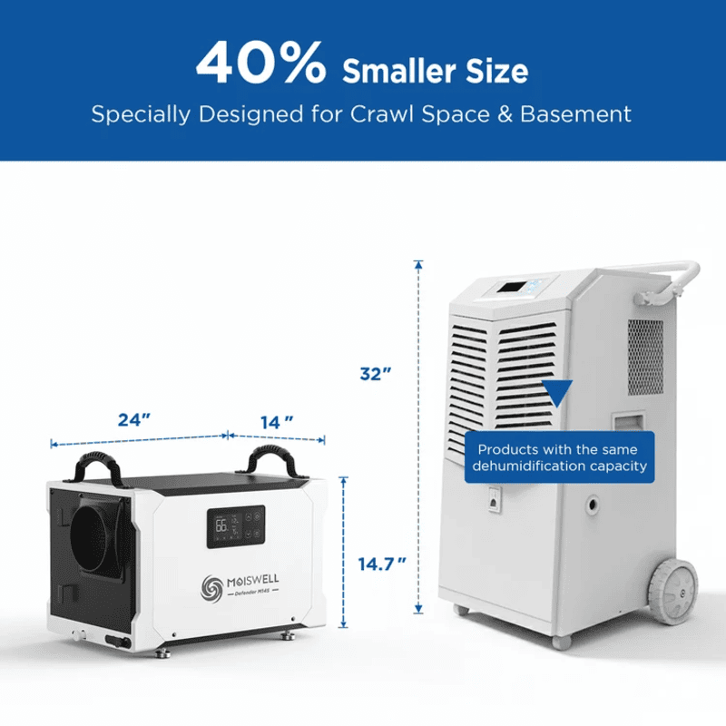 Moiswell Defender crawl space dehumidifier MP145 - crawl space and basement installation