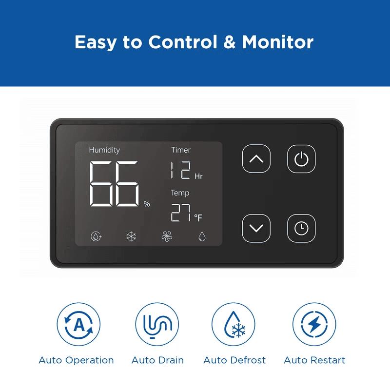 Moiswell Defender crawl space dehumidifier MP145 - digital control panel