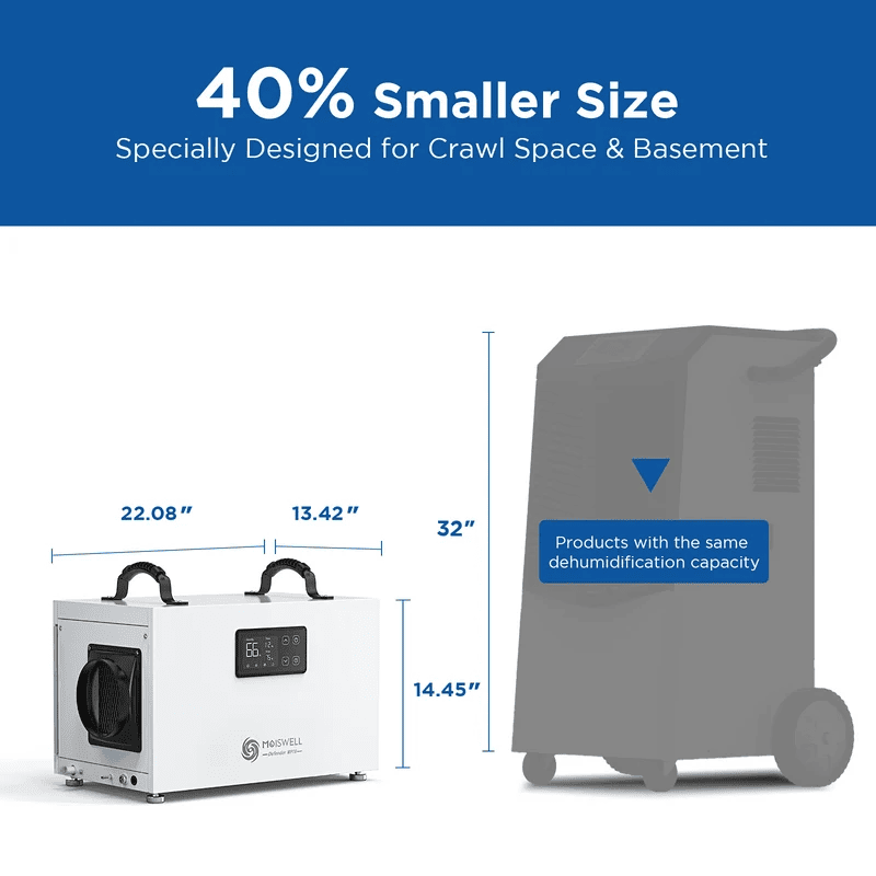 Moiswell Defender crawl space dehumidifier MP70 - compact crawl space installation