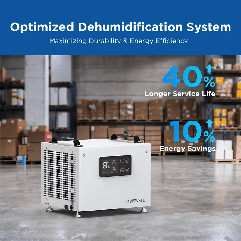 Moiswell Defender commercial basement dehumidifier SP60 - energy-efficient dehumidification system