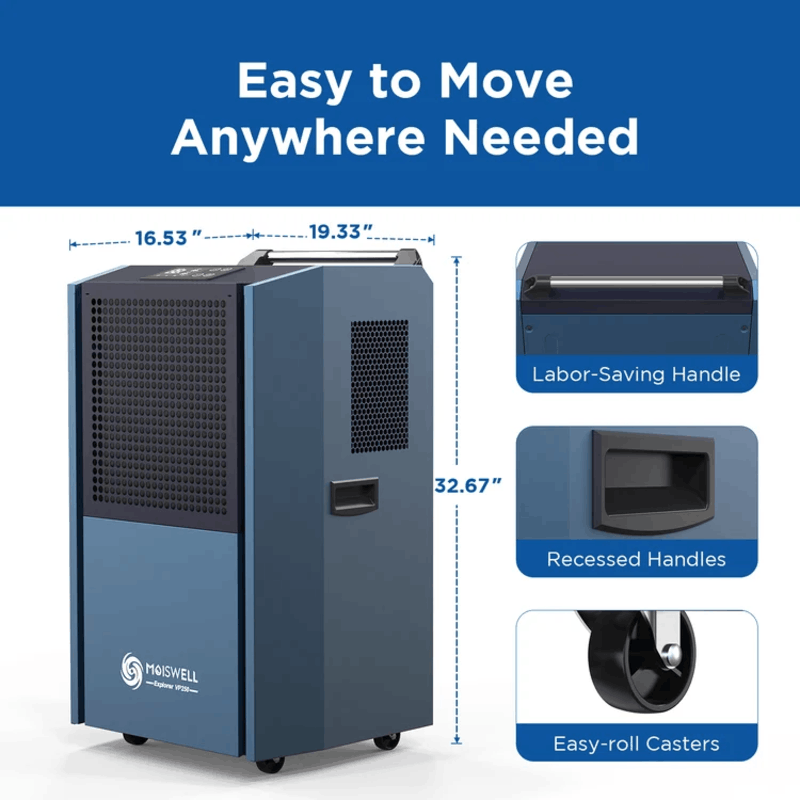 Moiswell Explorer commercial dehumidifier VP250 - handle and casters