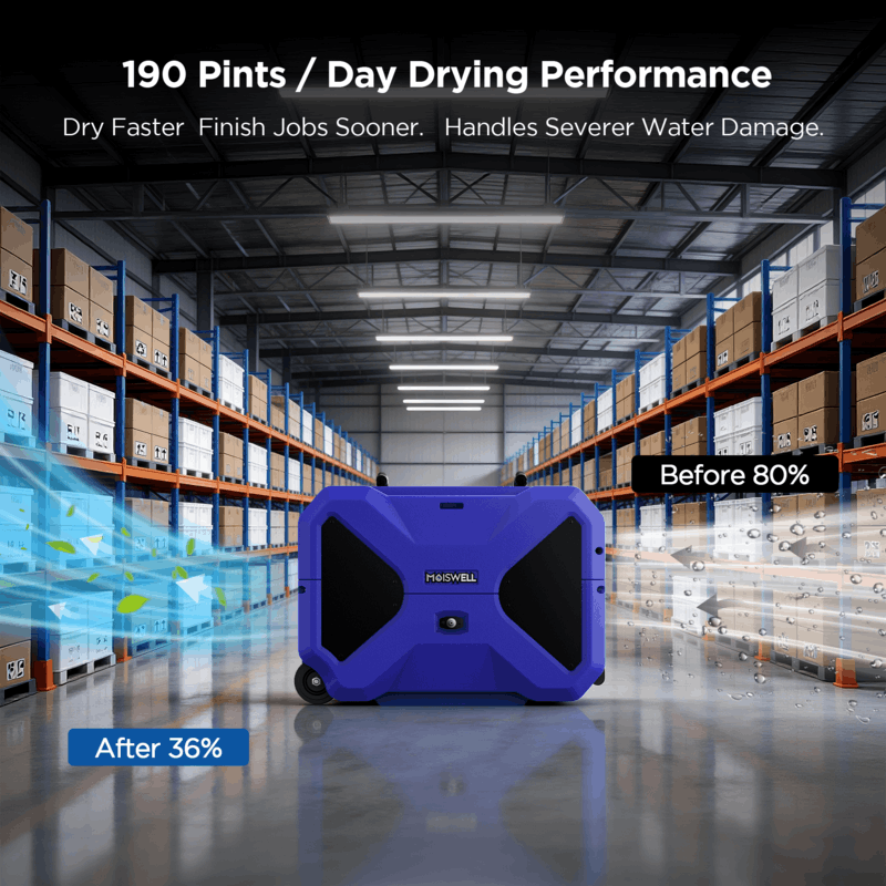 Moiswell Master LGR dehumidifier RD200 - 190 pint drying performance