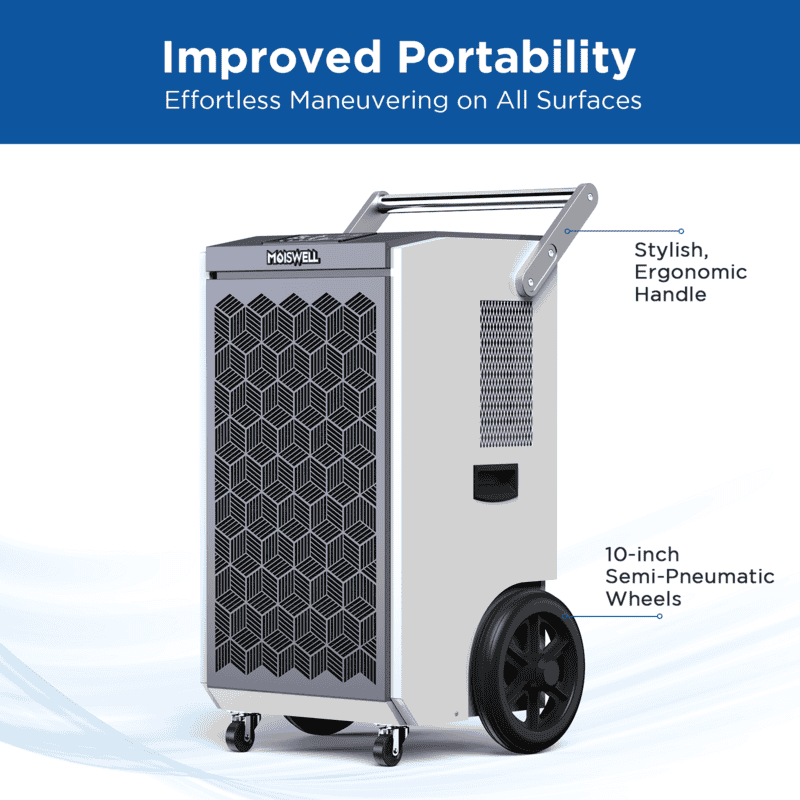Moiswell Pioneer commercial dehumidifier Pioneer-XIII - 10-inch wheels and handle