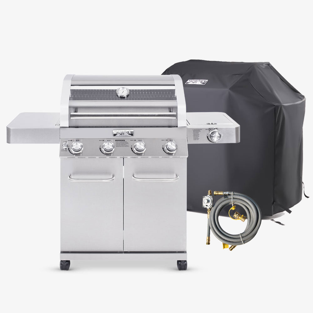 Monument Grills Classic 41847NG stainless steel gas grill with grill cover and natural gas conversion kit