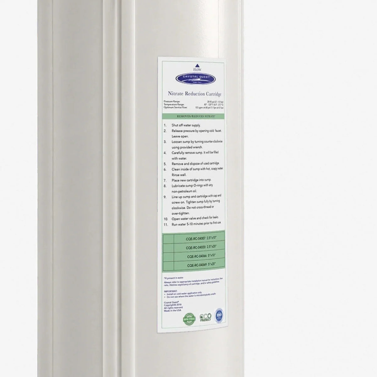 Crystal Quest Nitrate Removal Replacement Filter Cartridge, Nitrate-Selective Resin, 0.5 to 6 GPM