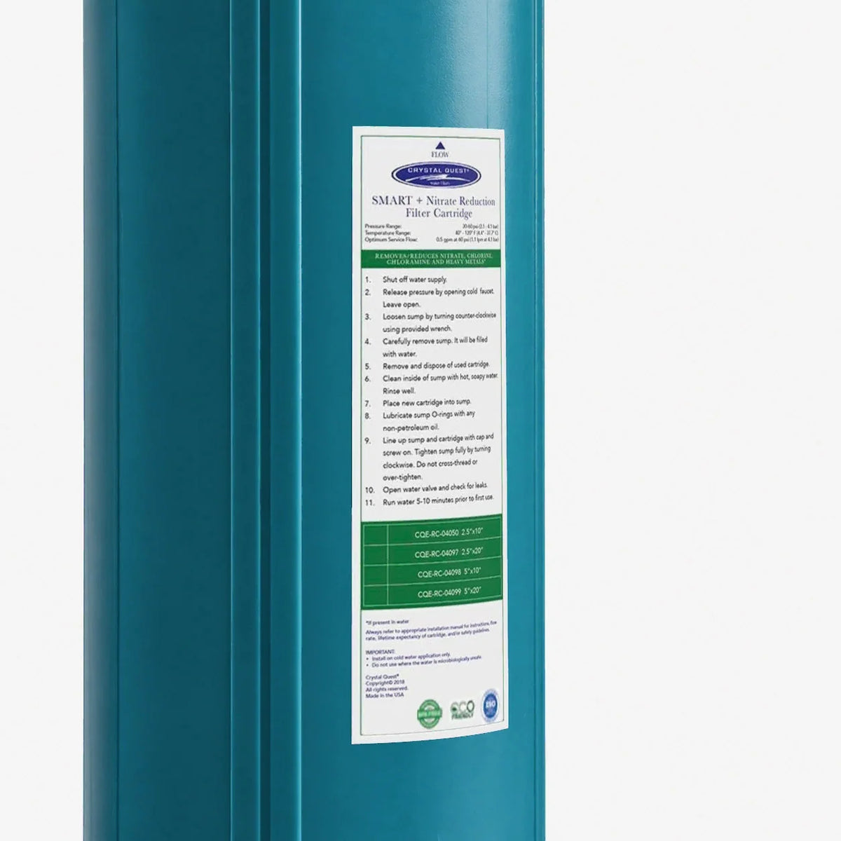 Crystal Quest Nitrate Removal + SMART Replacement Filter Cartridge, Multi-Media, 0.5 to 6 GPM