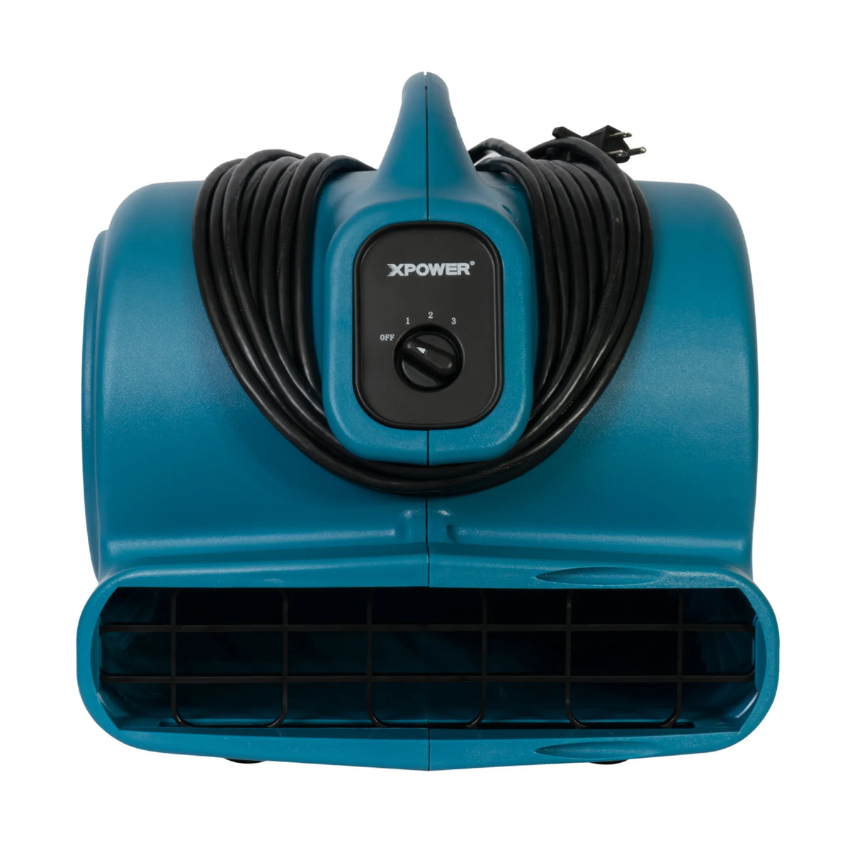 XPOWER blue GFCI air mover P-600A - front view with wrap-around cord