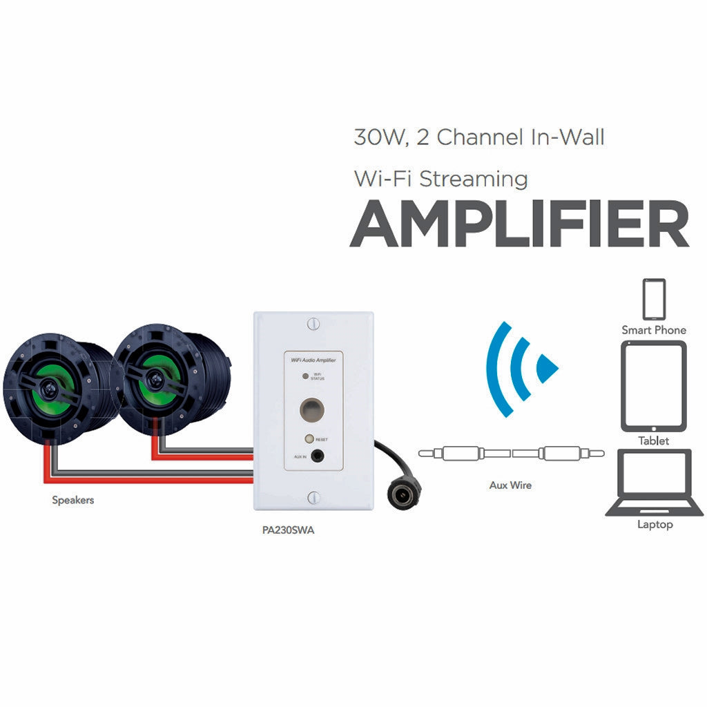 PulseAudio PA230SWA 30W 2 Channel In-Wall Wi-Fi Streaming Amplifier
