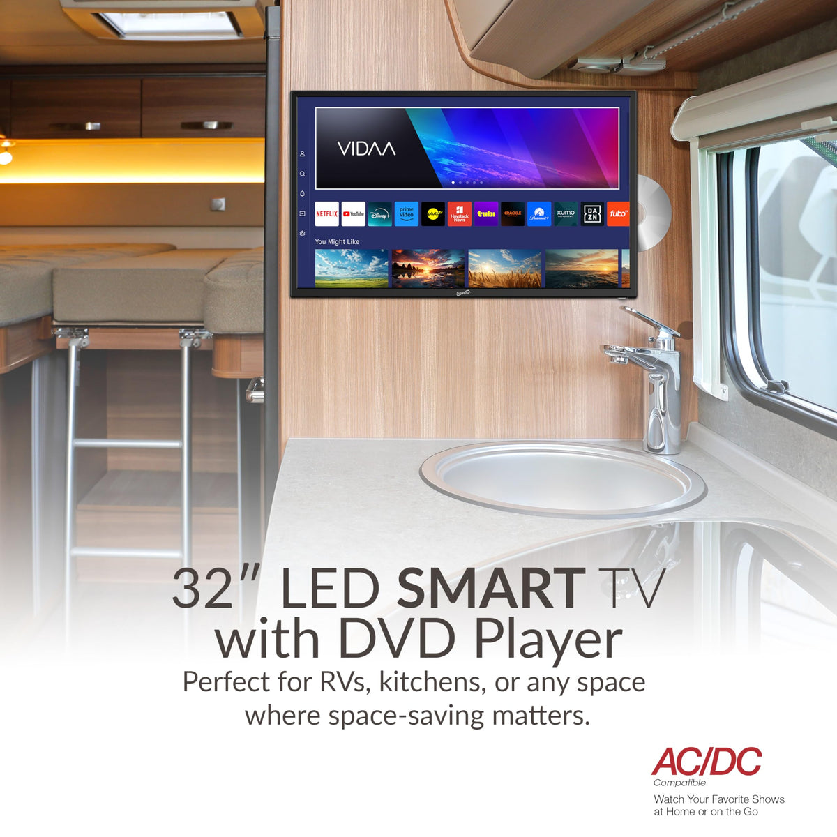 Supersonic 32-Inch 1080p LED Smart HDTV, DVD Player, Wi-Fi, USB (SC-3226SDVD)