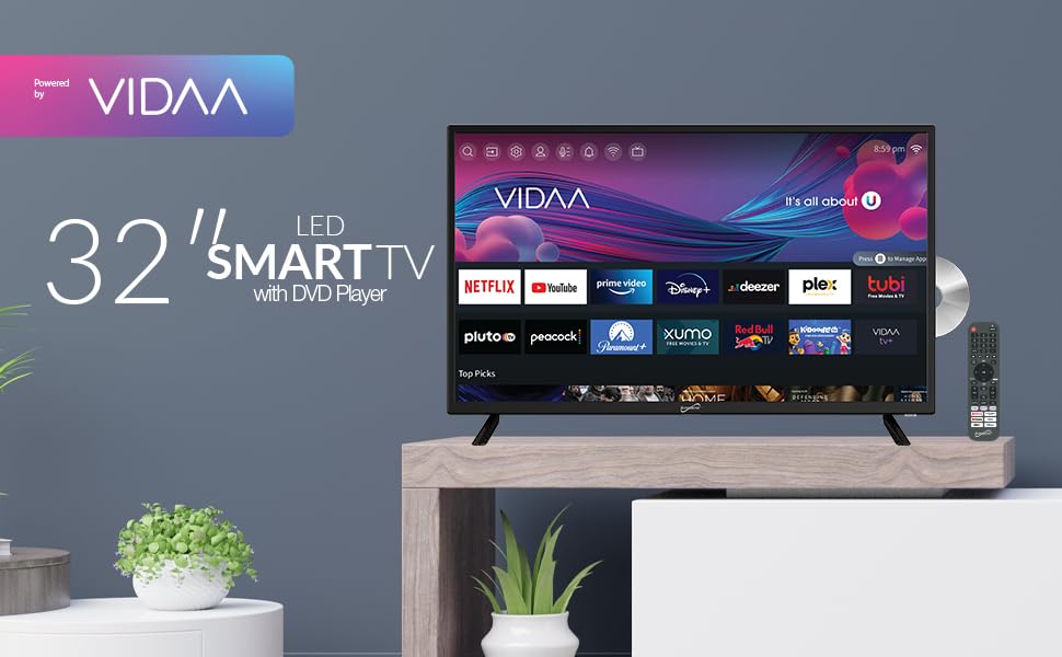 Supersonic 32-Inch 1080p LED Smart HDTV, DVD Player, Wi-Fi, USB (SC-3226SDVD)