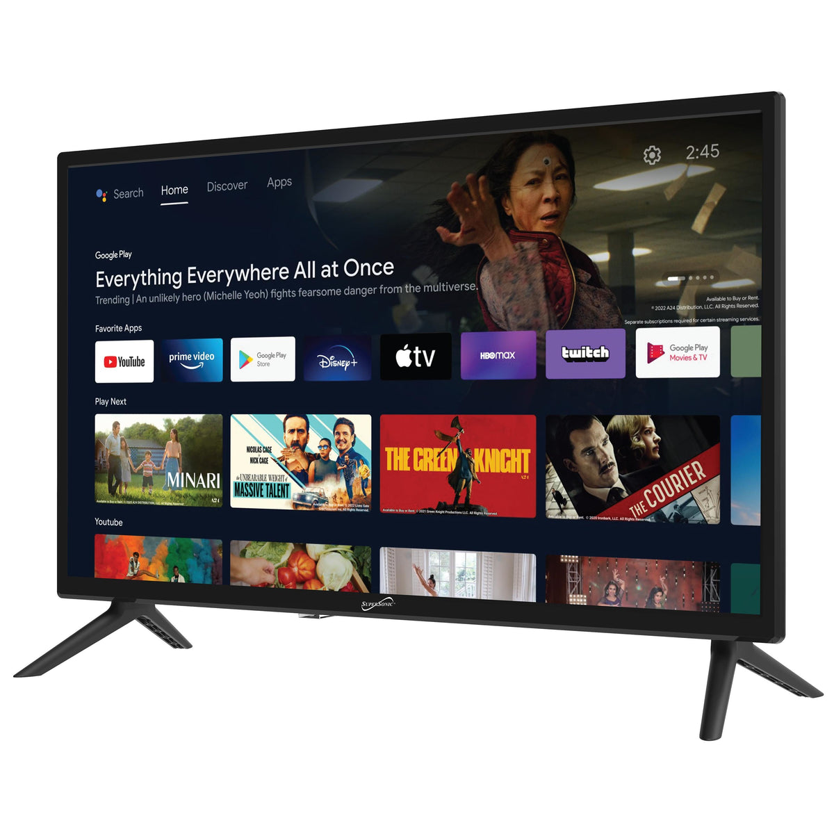 Supersonic 24-Inch 1080p DLED Smart HDTV, Google Assistant, ATSC, NTSC, HDMI, USB (SC-2450GTV)