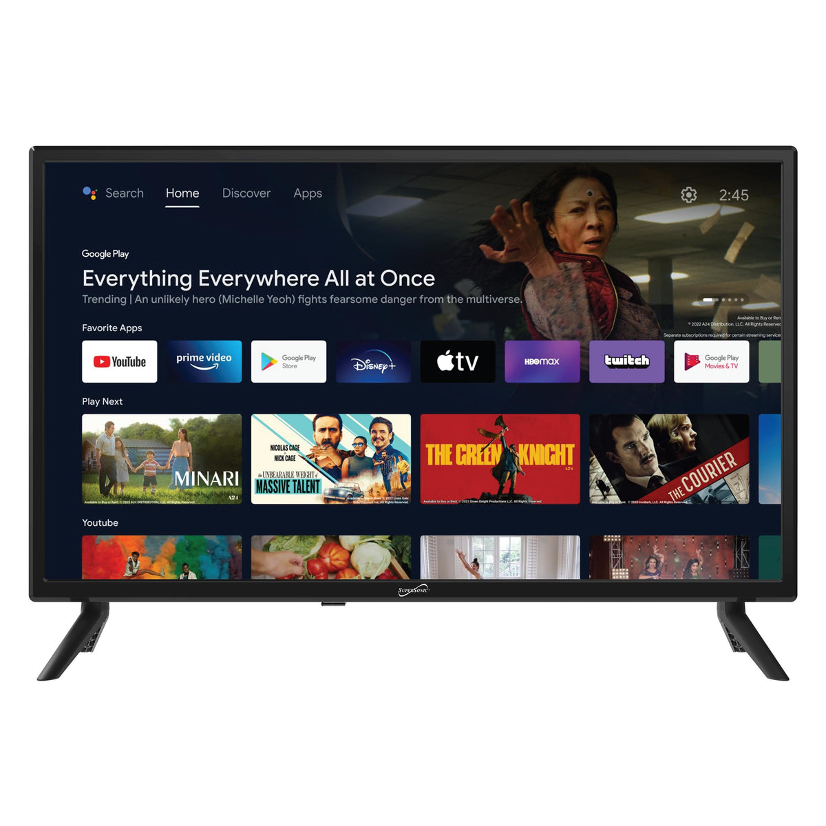 Supersonic 24-Inch 1080p DLED Smart HDTV, Google Assistant, ATSC, NTSC, HDMI, USB (SC-2450GTV)
