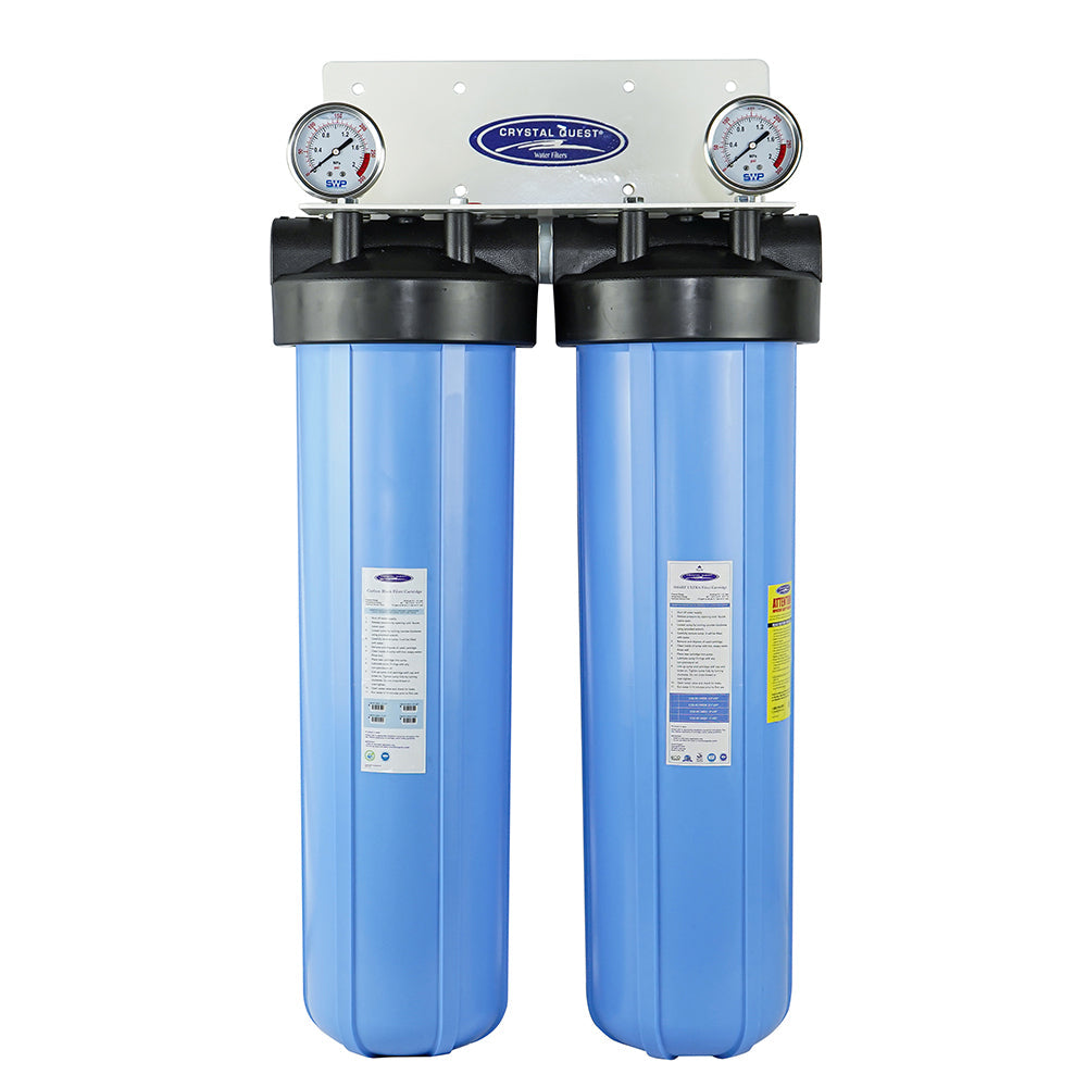 Crystal Quest Big Blue 2-Stage Whole House Water Filter, 20 Inch Housings, 1 Inch Connections