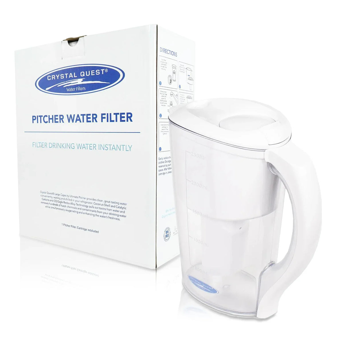 Crystal Quest Water Filter Pitcher, 8-12 Cup, SMART, Fluoride, Arsenic, Demineralizing or Alkalizing Cartridge