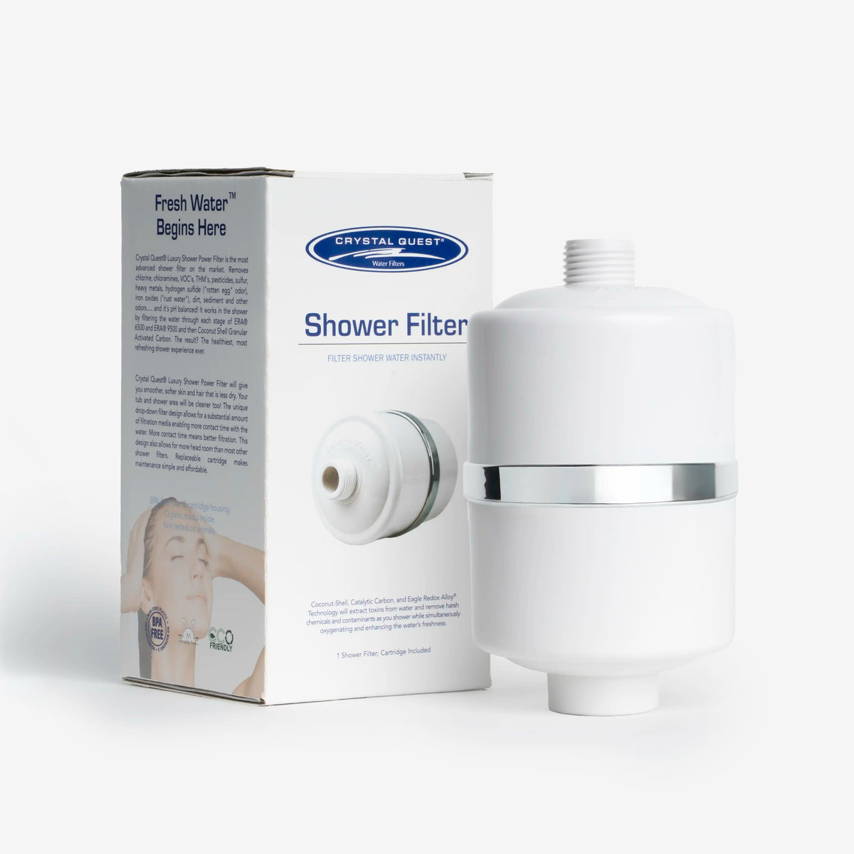 Crystal Quest Shower Filter, 2 GPM, With or Without Shower Head, White, Chrome, Black or Gold