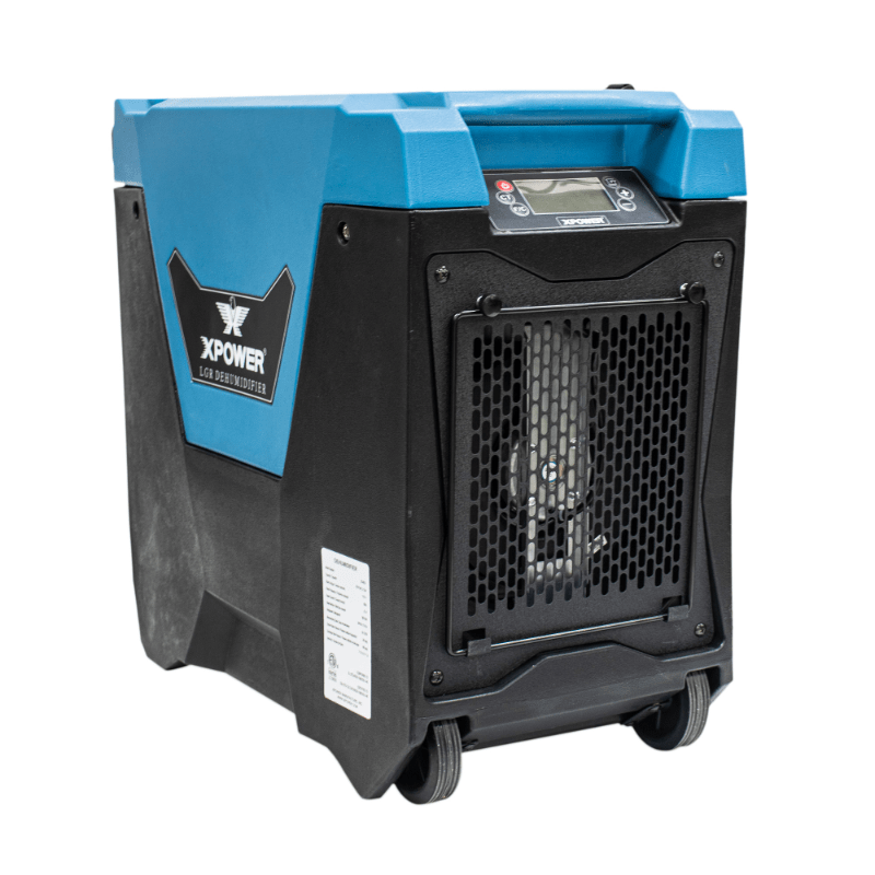 XPOWER LGR commercial dehumidifier XD-85L2 - blue, main image, handle folded down