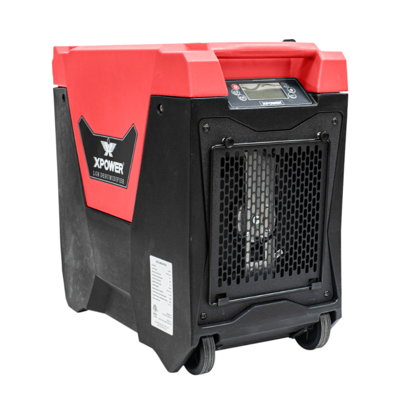 XPOWER LGR commercial dehumidifier XD-85L2 - red, main image, handle folded down