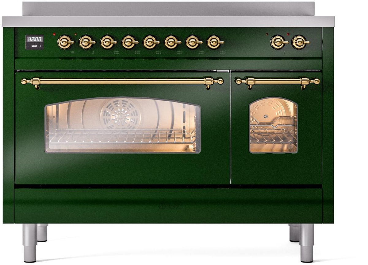 ILVE Nostalgie II 48-Inch Freestanding Electric Induction Range, Emerald Green with Brass Trim (UPI486NMPEGG)