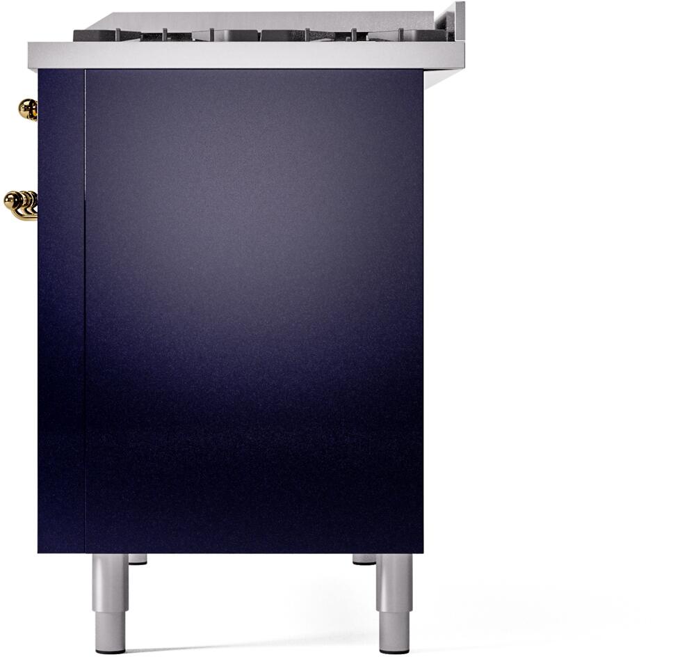 ILVE Nostalgie II 48-Inch Dual Fuel Freestanding Range in Midnight Blue with Brass Trim (UP48FNMPMBGLP)