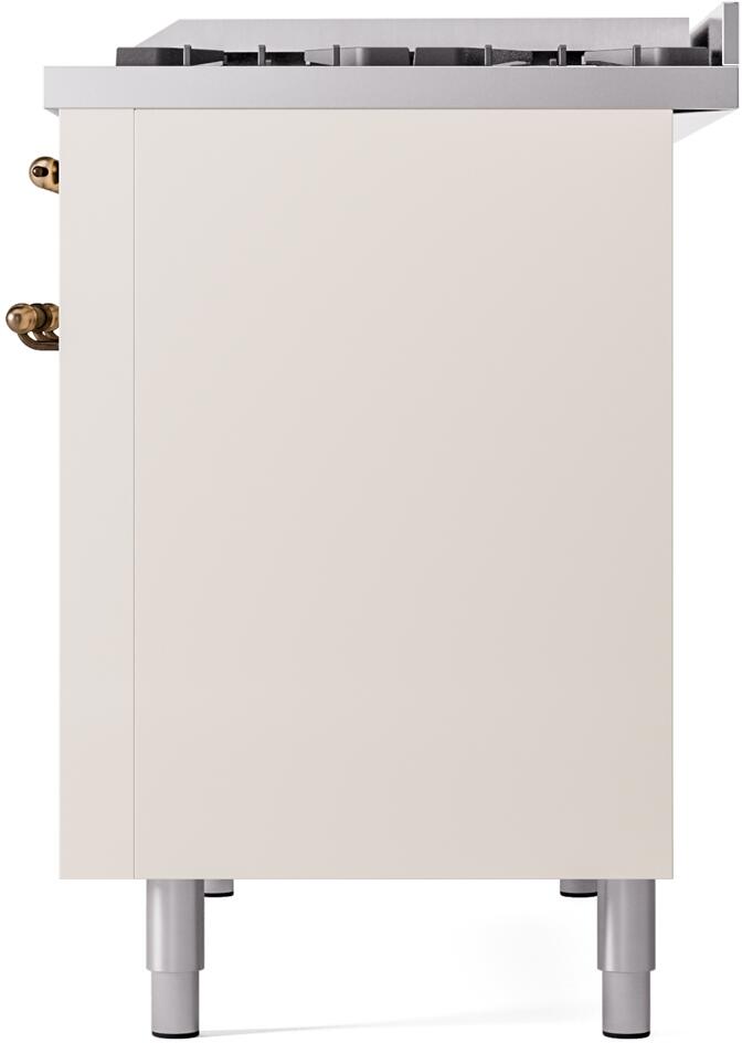 ILVE Nostalgie II 48-Inch Freestanding Natural Gas Dual Fuel Range in Antique White with Burnished Bronze Trim (UP48FNMPAWB)