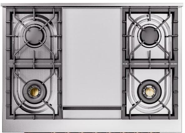 ILVE Nostalgie II 36-Inch Freestanding Natural Gas Dual Fuel Range in Matte Graphite with Brass Trim (UP36FNMPMGG)