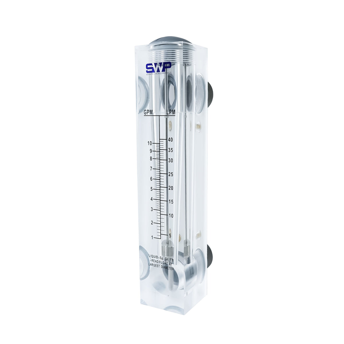 Crystal Quest Panel Mount Flow Meter, Acrylic With Stainless Steel Float, 0.1 to 60 GPM
