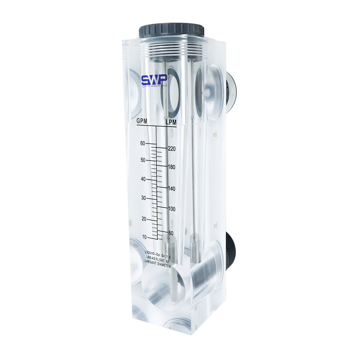 Crystal Quest Panel Mount Flow Meter, Acrylic With Stainless Steel Float, 0.1 to 60 GPM