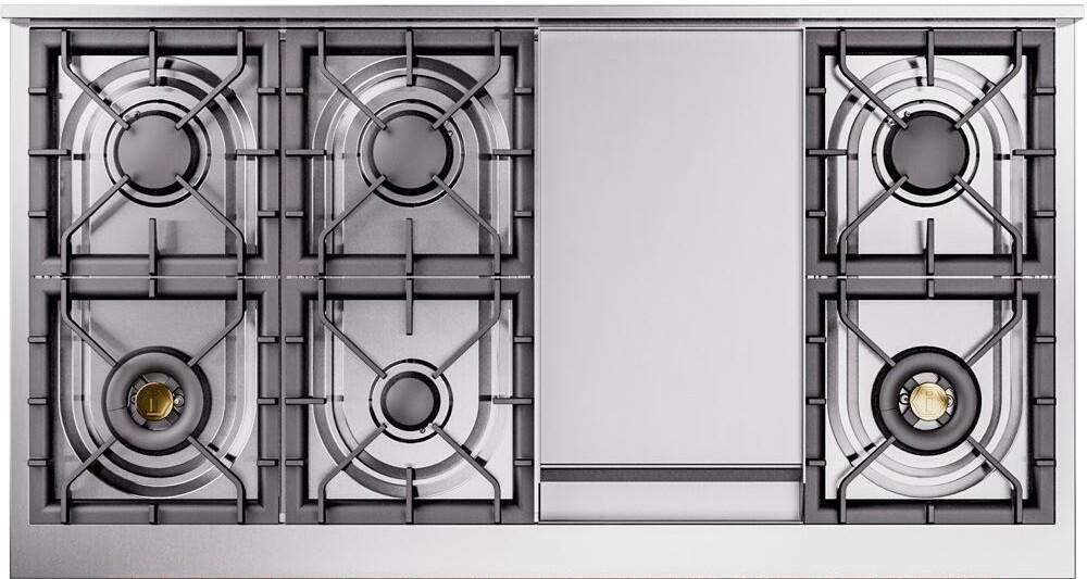 ILVE Nostalgie II 48-Inch Dual Fuel Freestanding Range in Glossy Black with Burnished Bronze Trim (UP48FNMPBKBLP)