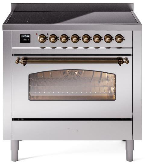 ILVE Nostalgie II 36-Inch Freestanding Electric Induction Range, Stainless Steel with Burnished Bronze Trim (UPI366NMPSSB)