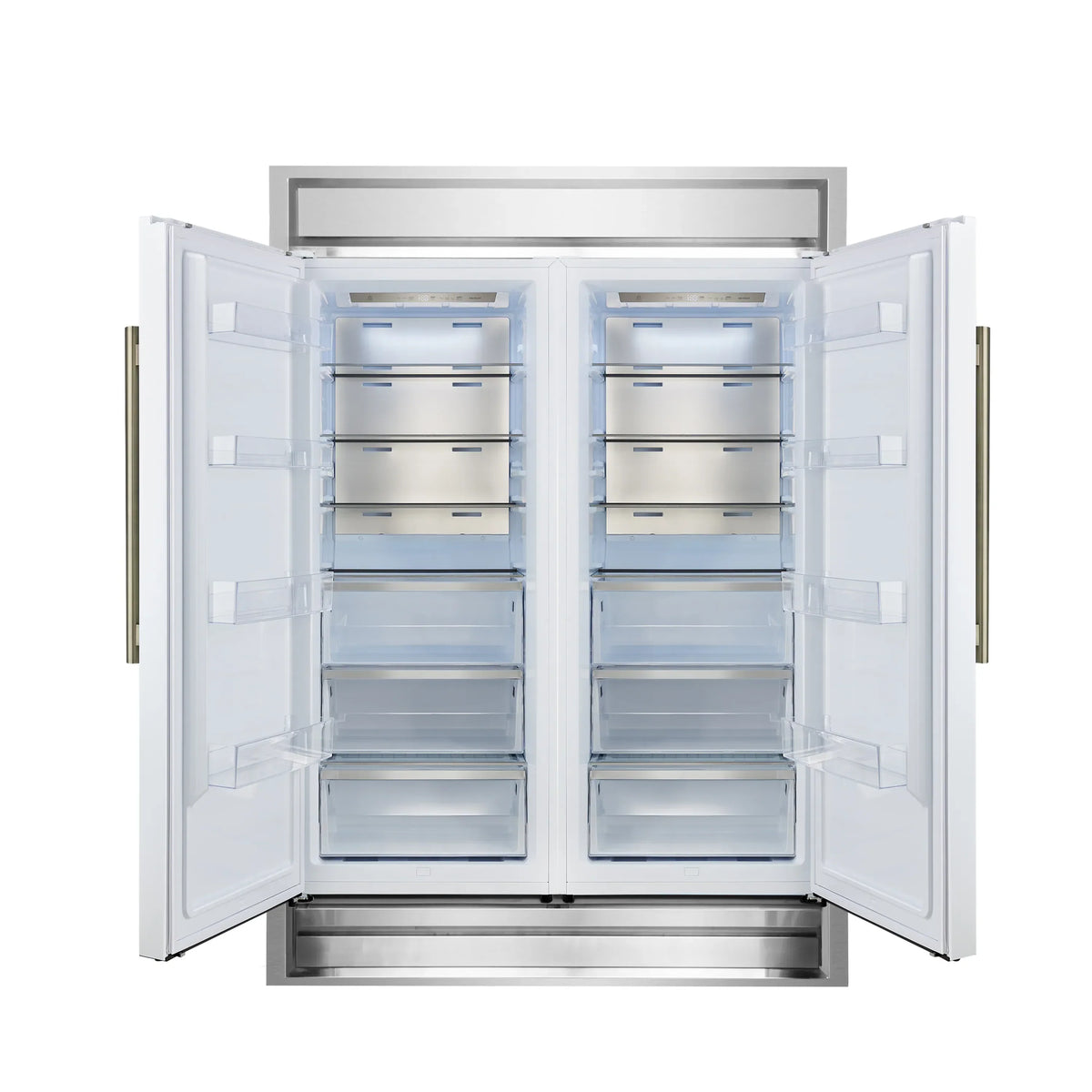 Forno 4-Piece Appliance Package - 36-Inch Gas Range, 60-Inch Refrigerator, Dishwasher, & 30-Inch Microwave Drawer in White with Antique Brass Trim