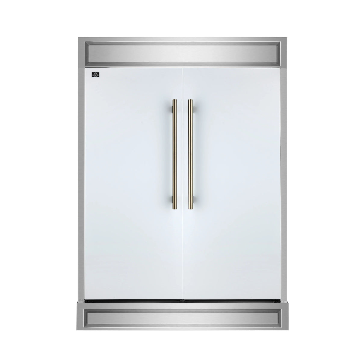 Forno Maderno 60-Inch 27.2 Cu. Ft. Built-In Convertible Refrigerator and Freezer in White with Modern Trim and Antique Brass Handles (FFFFD1722-60MG-WHT)