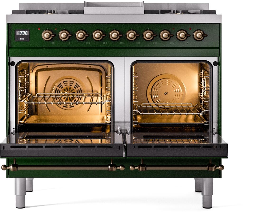 ILVE Nostalgie II 40-Inch Freestanding Natural Gas Dual Fuel Range, Emerald Green with Burnished Bronze Trim (UPD40FNMPEGB)