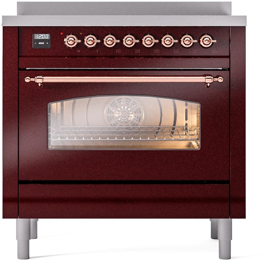 ILVE Nostalgie II 36-Inch Freestanding Electric Induction Range, Burgundy with Copper Trim (UPI366NMPBUP)