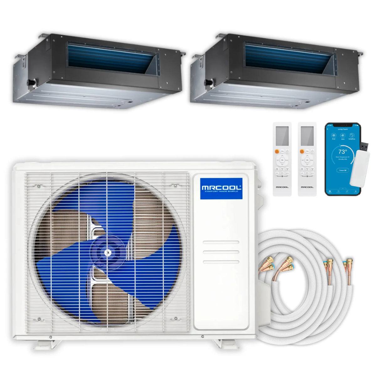 MRCOOL Olympus 4th Gen Mini Split - 2-Zone 27,000 BTU  Air Conditioner and Heat Pump Condenser with  18K + 9K Ceiling Concealed Ducted Air Handlers
