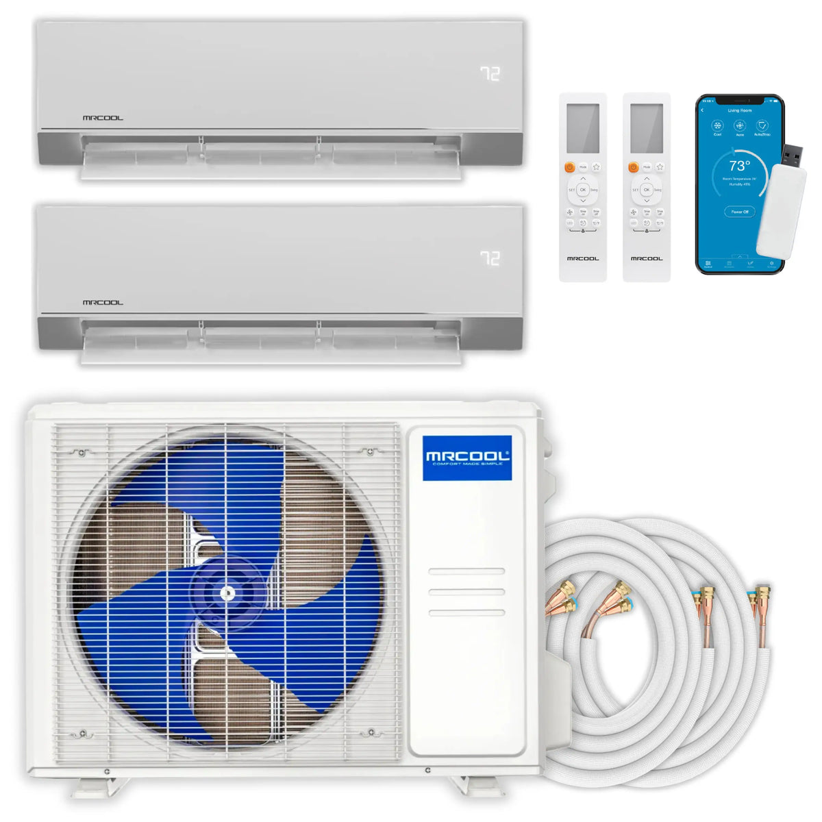 MRCOOL Olympus 4th Gen Mini Split - 2-Zone 27,000 BTU  Air Conditioner and Heat Pump Condenser with  12K + 9K Wall Mount Air Handlers