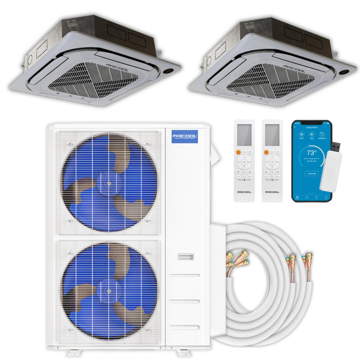 MRCOOL Olympus 4th Gen Mini Split - 2-Zone 48,000 BTU  Air Conditioner and Heat Pump Condenser with  24K + 12K Ceiling Mount Air Handlers